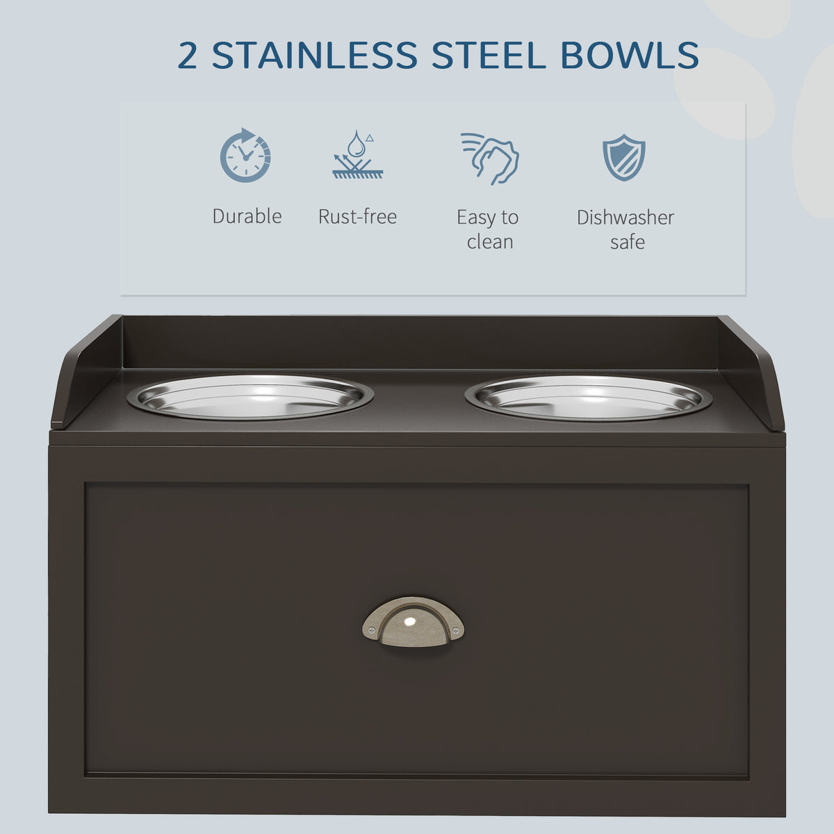 PawHut Large Elevated Dog Bowls with Storage Drawer Containing 21L Capacity Raised Dog Feeding Station with 2 Stainless Steel Bowls Brown | Aosom.com