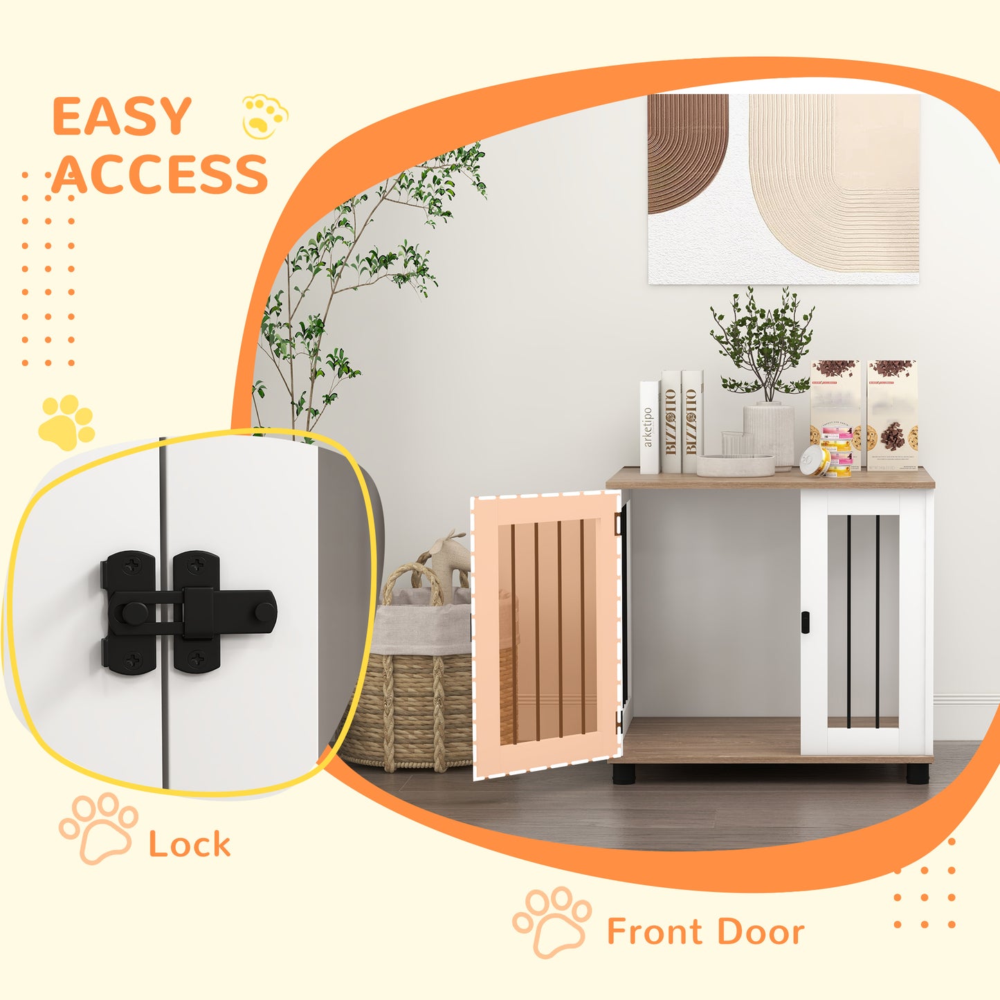 PawHut Dog Crate Furniture, Side Table Indoor Dog Kennel, End Table with Lockable Door for Small and Medium Dogs, Dog Cage, Walnut Brown