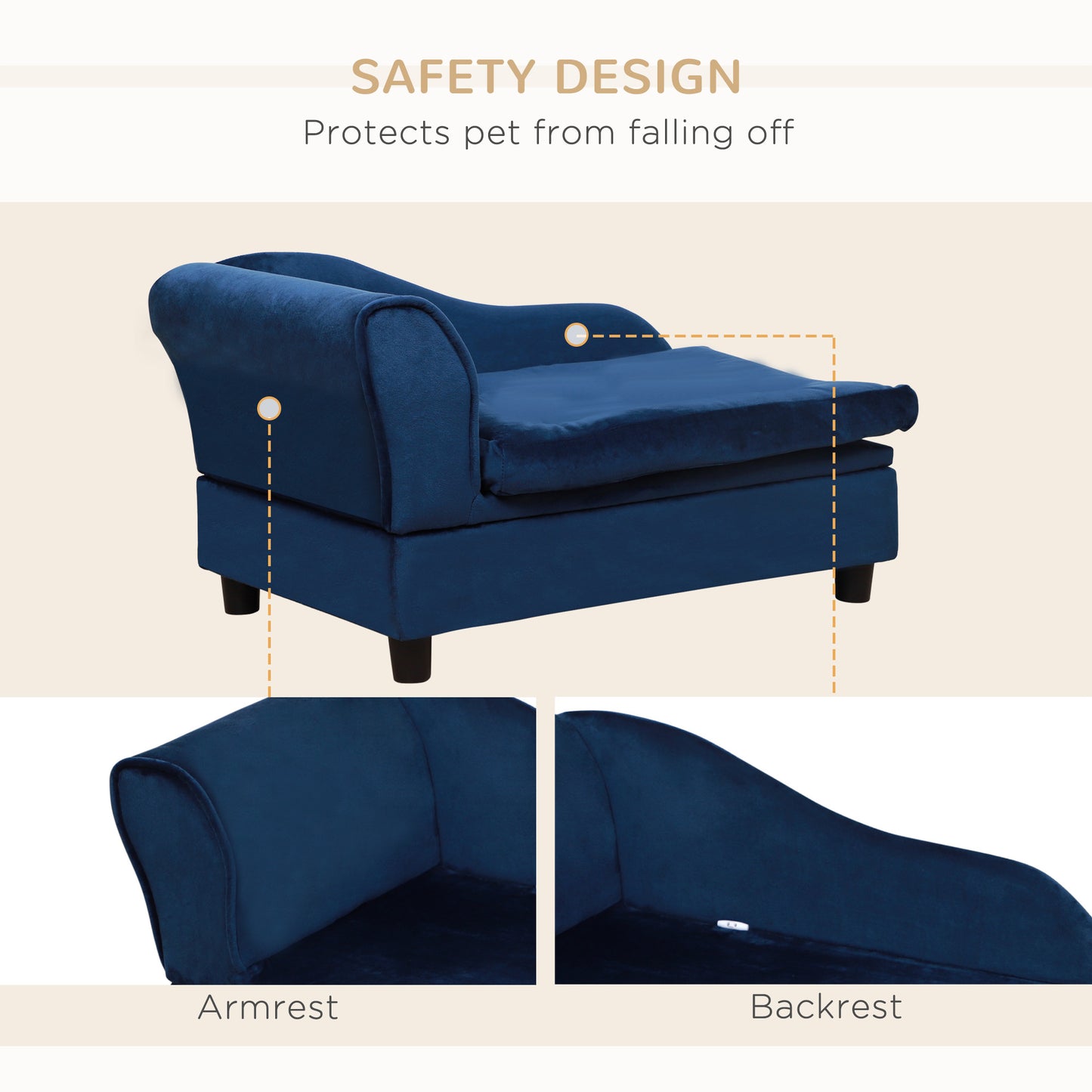 PawHut Pet Sofa Bed with Storage, Cushy Couch for Cats and Small Dogs, Soft Foam Couch, Modern Pet Furniture, Blue | Aosom.com