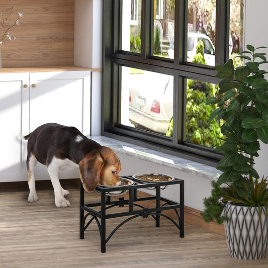 PawHut 17" Double Stainless Steel Heavy Duty Elevated Dog Bowl Dog Feeding Station