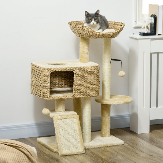 PawHut Cat Tree Tower for Indoor Cats with Scratching Posts Condo Beige | Aosom.com