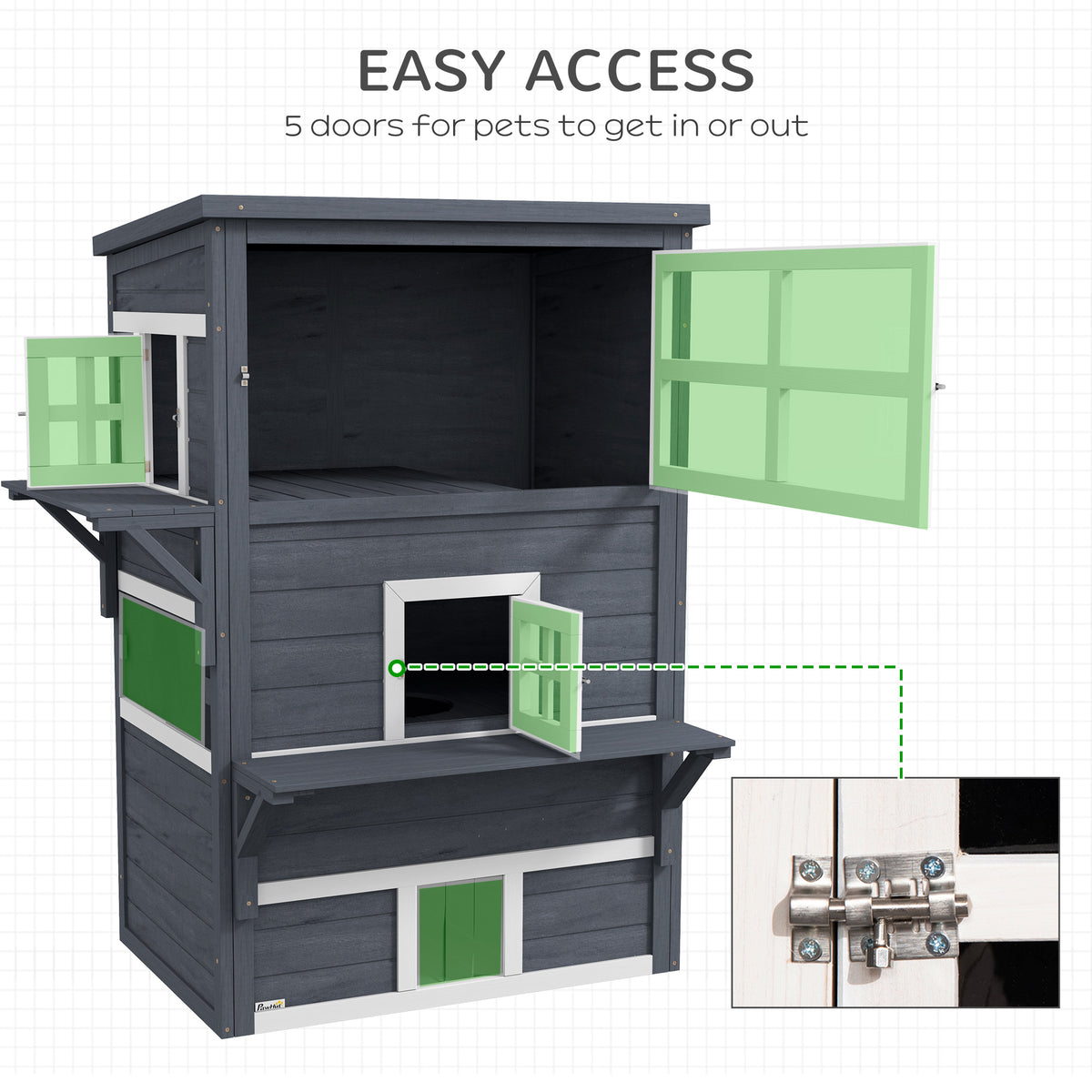 PawHut Cat House, Outdoor 3-Tier Kitty Shelter, Weather Resistant, w/ Escape Door