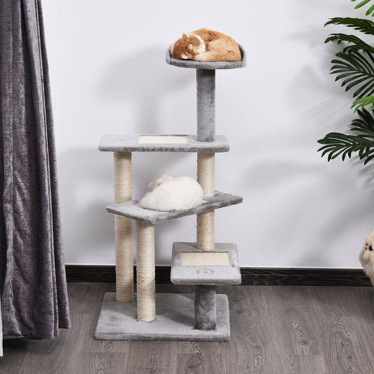 PawHut 40" Modern Cat Tree, 5 Level Revolving Steps Kitten Scratcher Stairs Climbing Tower, Activity Center Rest Post Plush Perch Pet Furniture, Gray