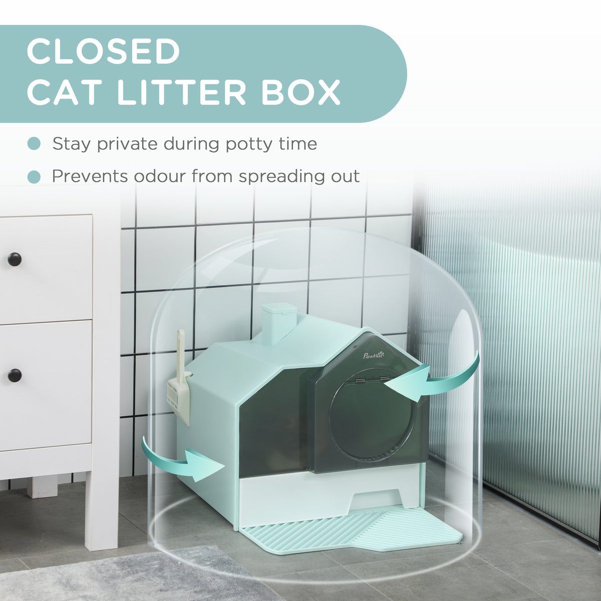 PawHut Hooded Cat Litter Box with Mat, Particle Catching, Easy Clean, Light Blue | Aosom.com