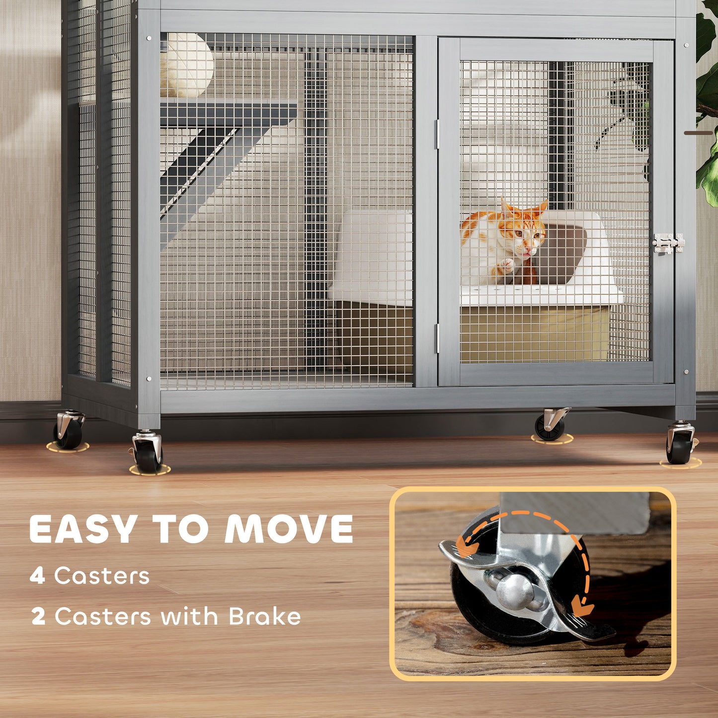 PawHut 74" Wooden Outdoor Cat House Catio with High Weight Capacity, Cat Cage Condo, Light Gray | Aosom.com