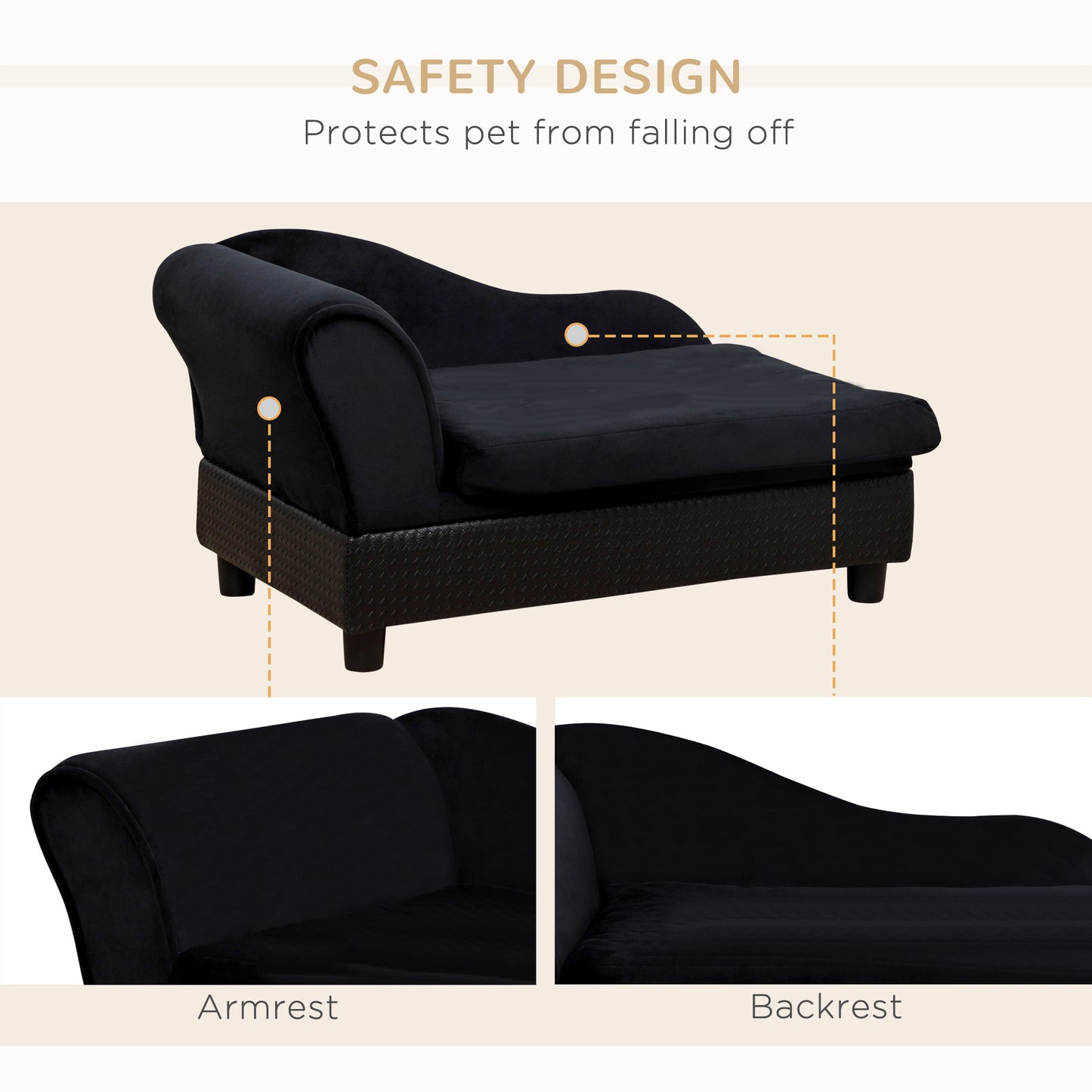 PawHut Luxury Dog Bed for Small Dogs, Hidden Storage, 3" Foam Cushion, Modern Pet Sofa, Black | Aosom.com