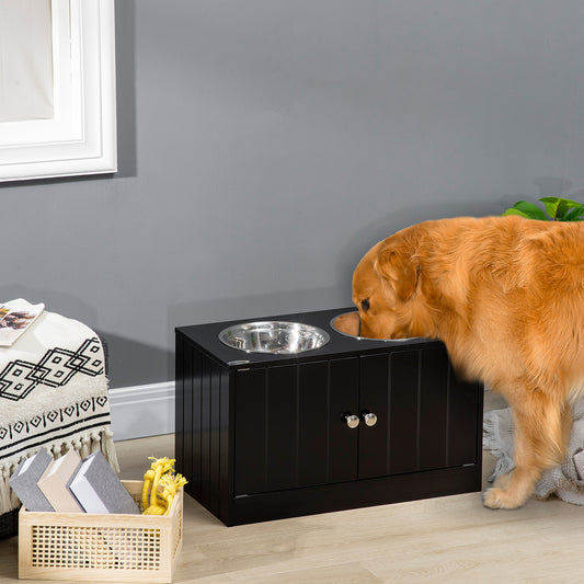 PawHut Raised Pet Feeding Storage Station with 2 Stainless Steel Bowls Base for Large Dogs and Other Large Pets Black | Aosom.com