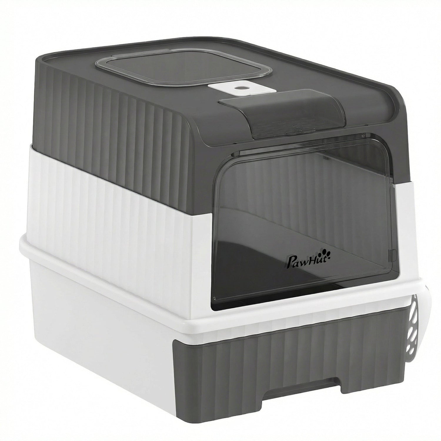PawHut Cat Litter Box Hooded Cat Litter Tray with Drawer Pan Front Entry & Top Exit Easy Cleaning Gray