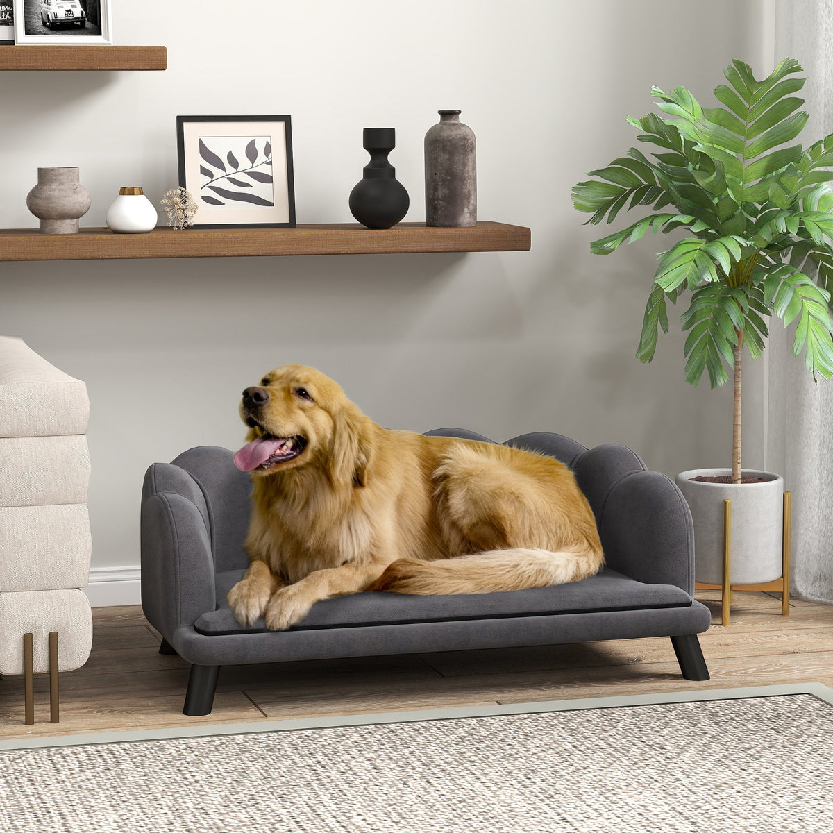 PawHut Comfortable Large Dog Couch Charcoal Gray with Foam Cushioning and Extra Pillow for Medium and Large Dogs | Aosom.com