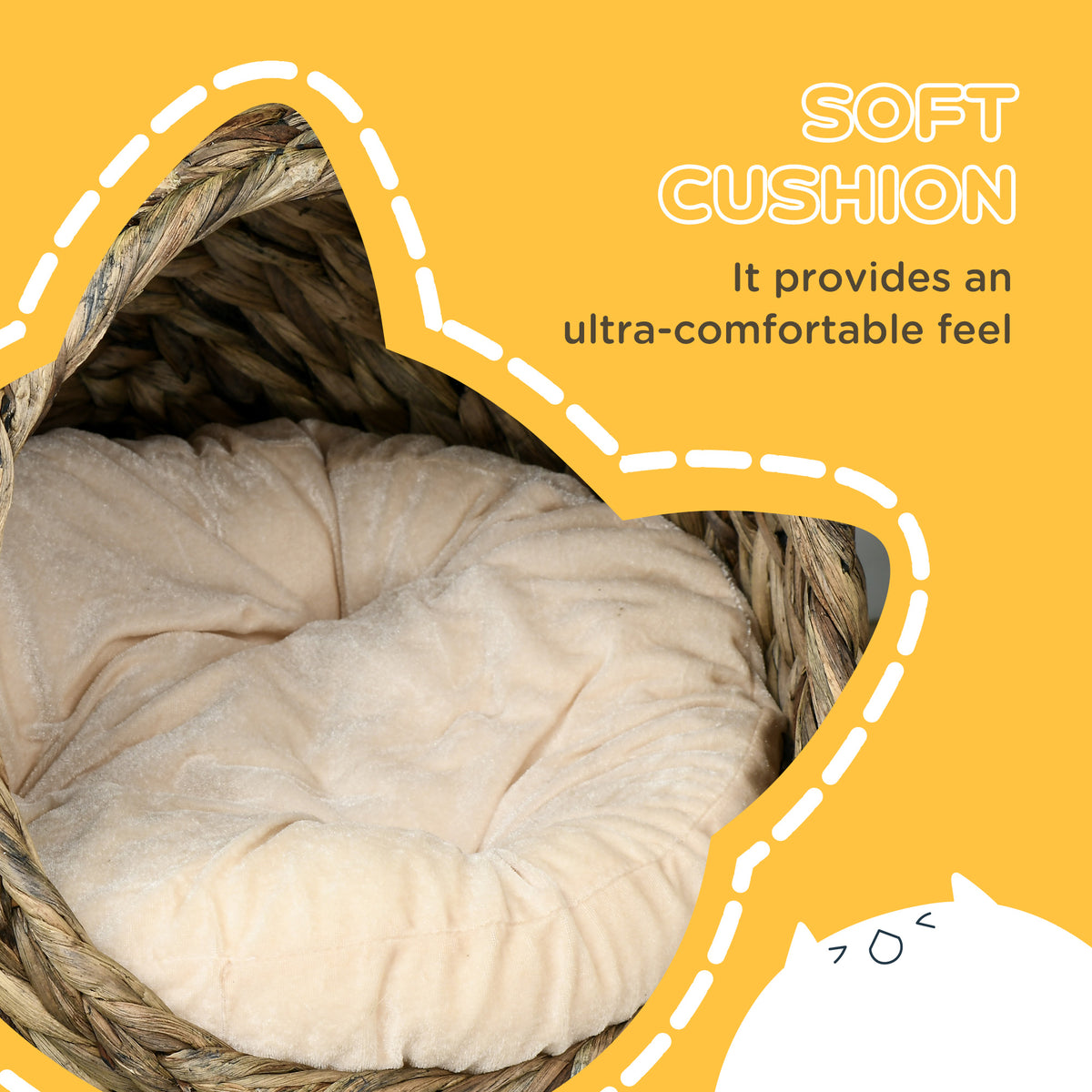 PawHut 20" Natural Braided Elevated Cat Bed, Cat Basket Kitten House Chair Sofa With Cushion, Dark Brown