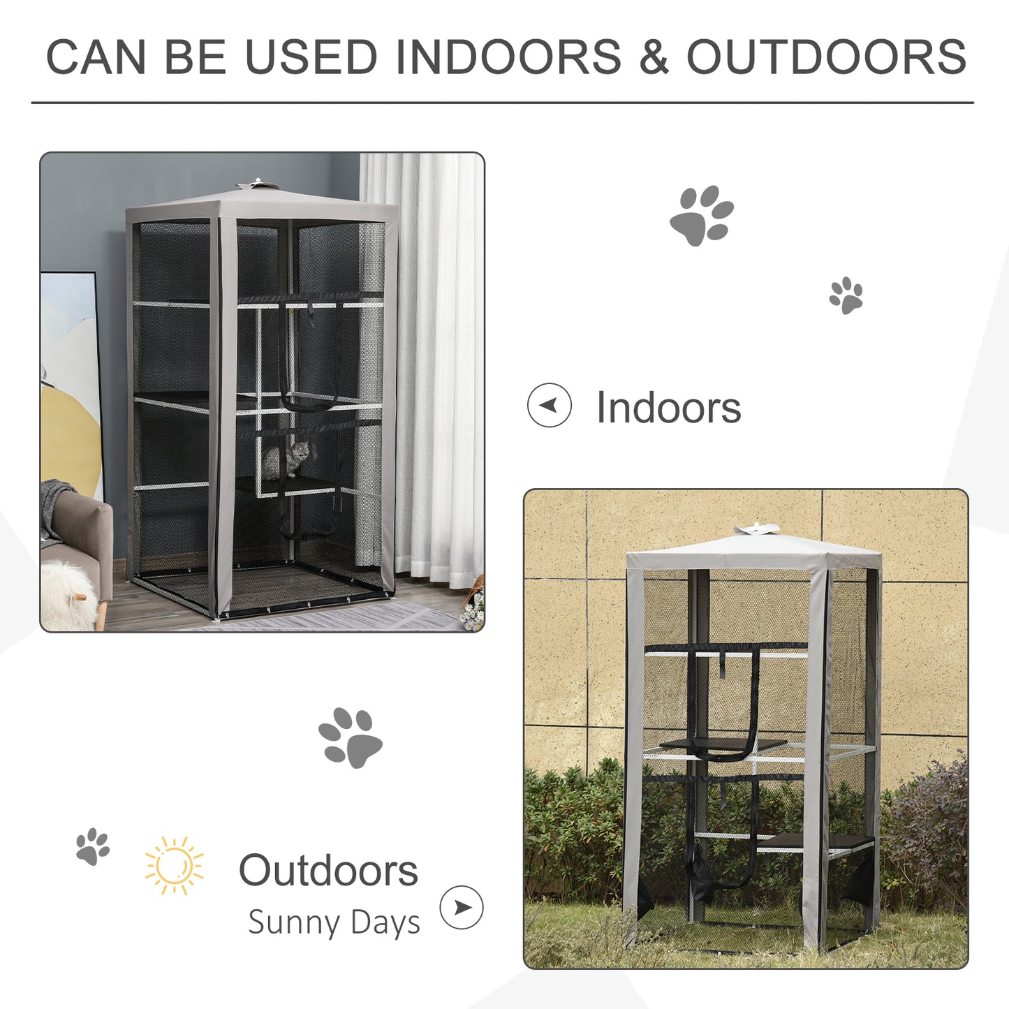 PawHut 79"H Cat House Kitten Enclosure Mesh Playpen Steel Frame with 3 Platforms, 2 Doors and 4 Sandbags for Stability, Indoor/Outdoor