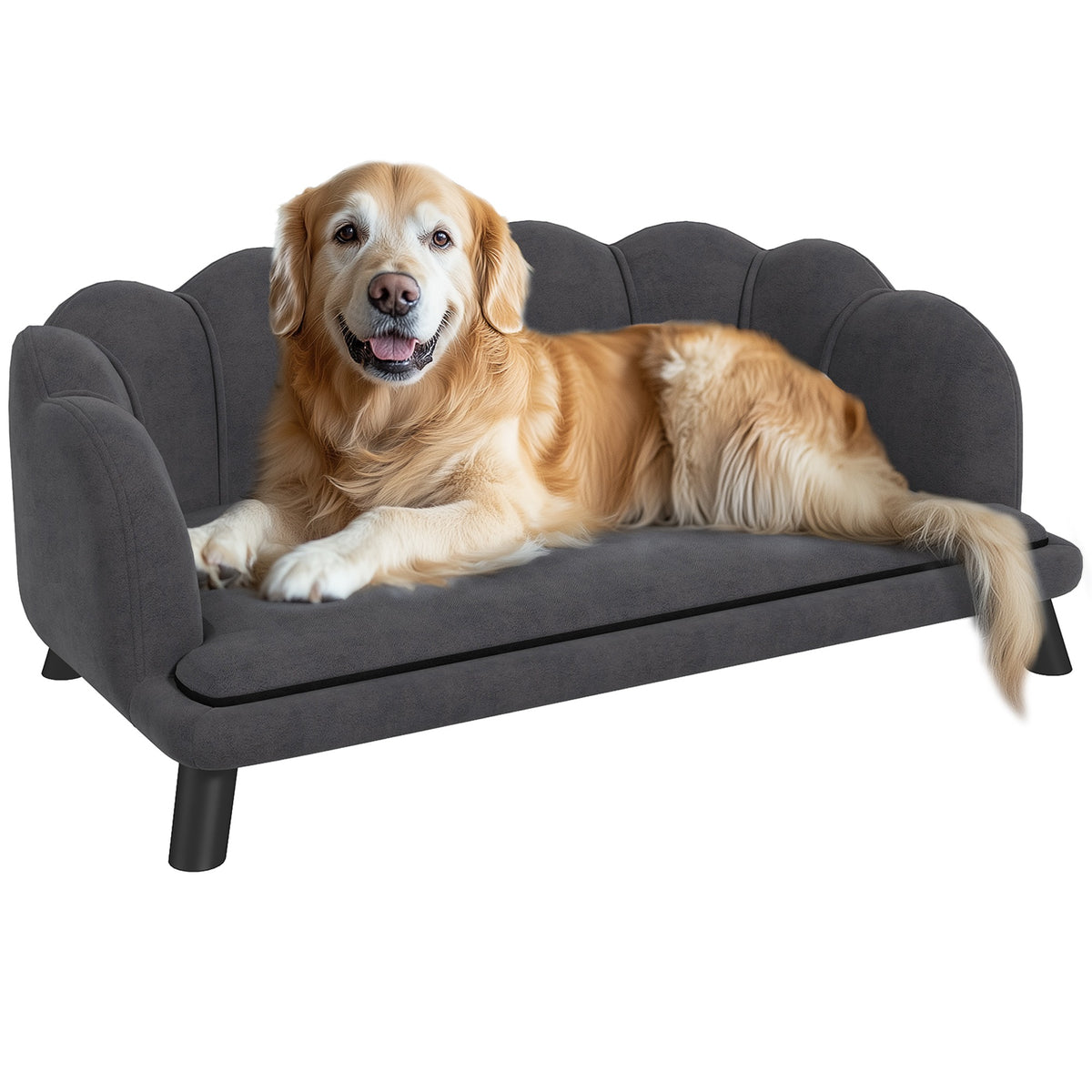 PawHut Comfortable Large Dog Couch Charcoal Gray with Foam Cushioning and Extra Pillow for Medium and Large Dogs | Aosom.com