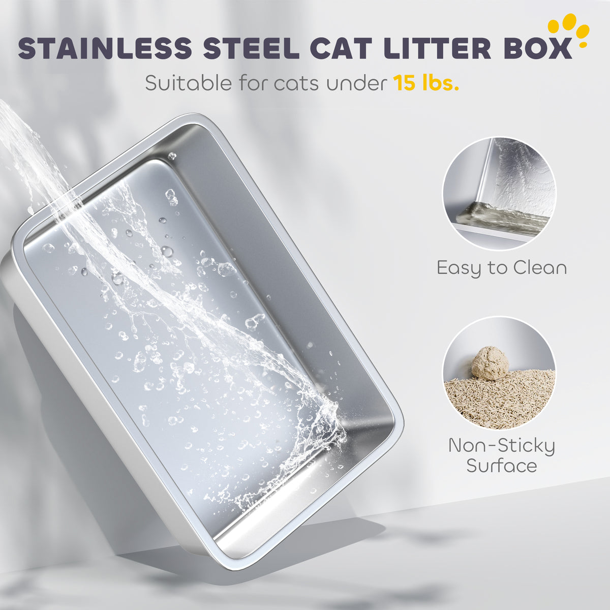 PawHut Extra Large Stainless Steel Litter Box, Enclosed Cat Litter Box with Scoop, Deodorizer Bag, Sand Drop Pedal