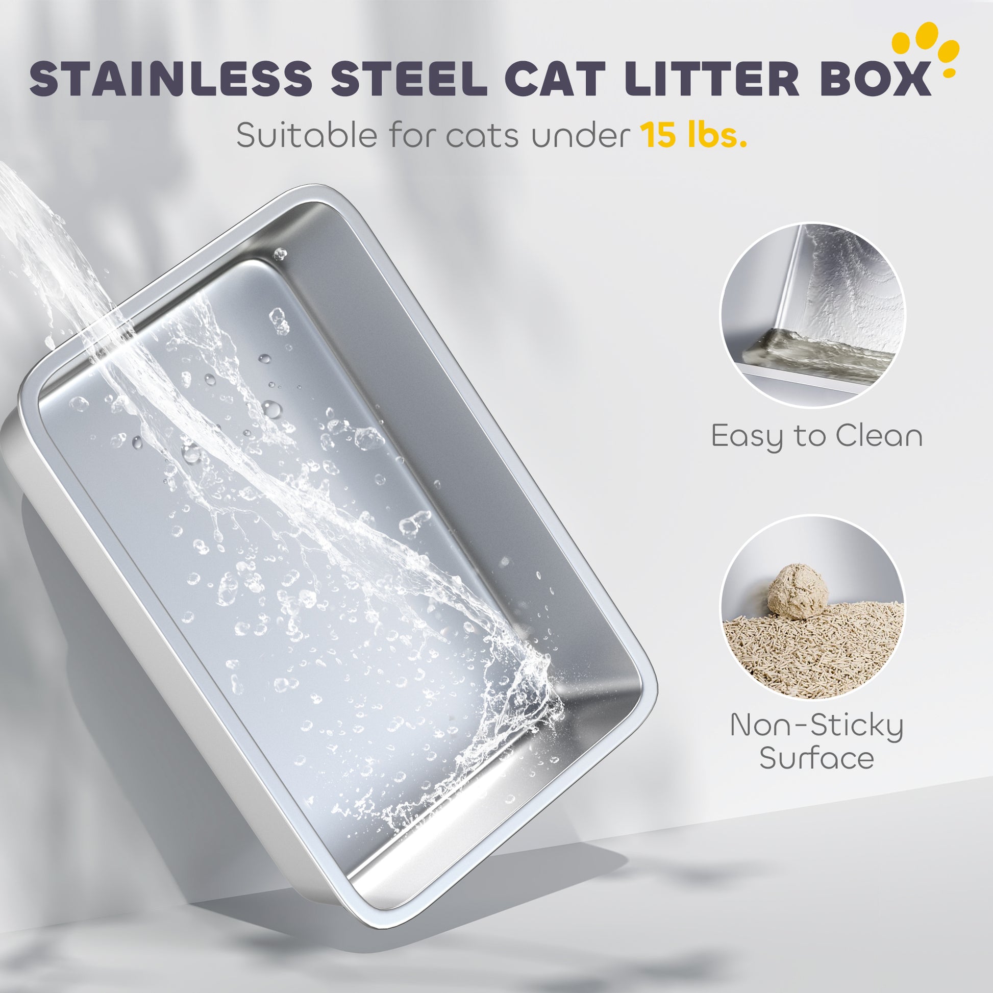 PawHut Extra Large Stainless Steel Litter Box, Enclosed Cat Litter Box with Scoop, Deodorizer Bag, Sand Drop Pedal