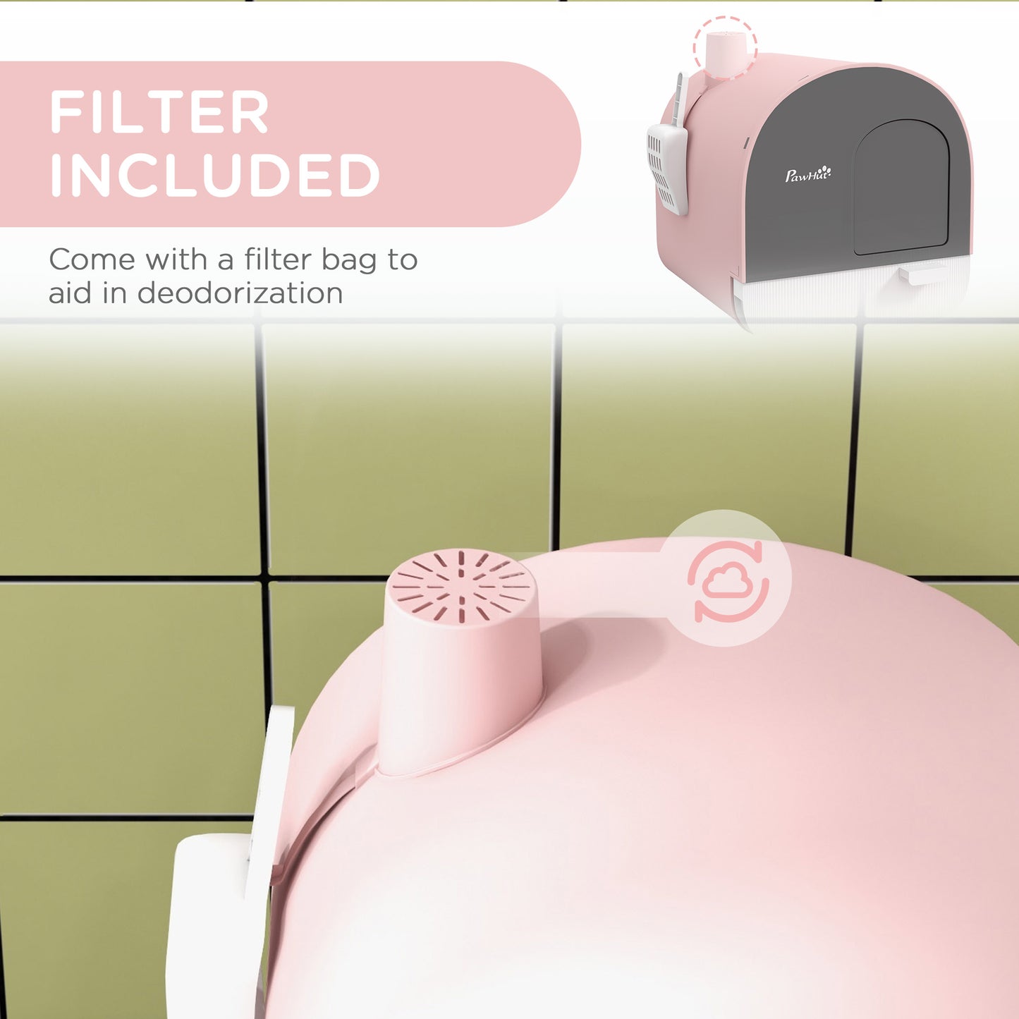 PawHut Covered Cat Litter Box with Lid, Scoop, and Filter, Compact Design, Pink | Aosom.com