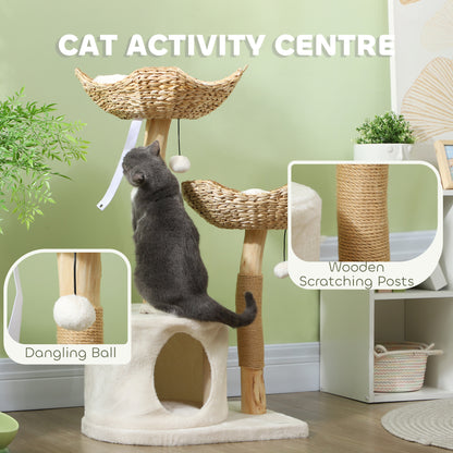 PawHut 37 Inch Modern Cat Tree w/ Wooden Scratching Posts, Condo, Beds, Cushions, Toy Balls, Anti-tip Kit | Aosom.com