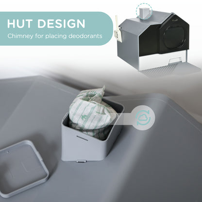 PawHut Hooded Cat Litter Box Furniture Gray Particle Catching Drawer Type Pan Scoop Easy Cleaning | Aosom.com