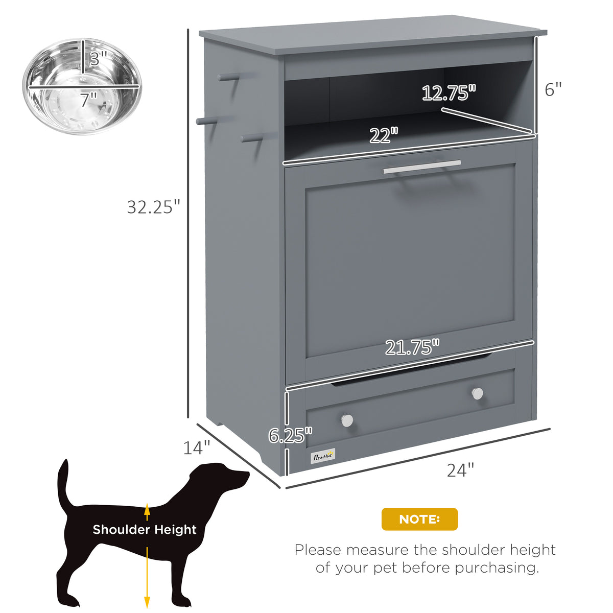 PawHut Pet Feeding Station, Dog Food Storage Cabinet w/ Adjustable Raised Bowls, White | Aosom.com