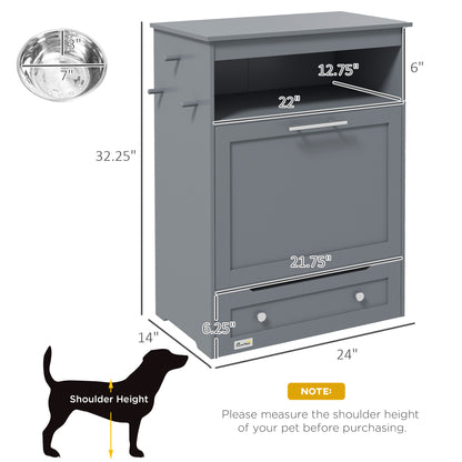 PawHut Pet Feeding Station, Dog Food Storage Cabinet w/ Adjustable Raised Bowls, White | Aosom.com
