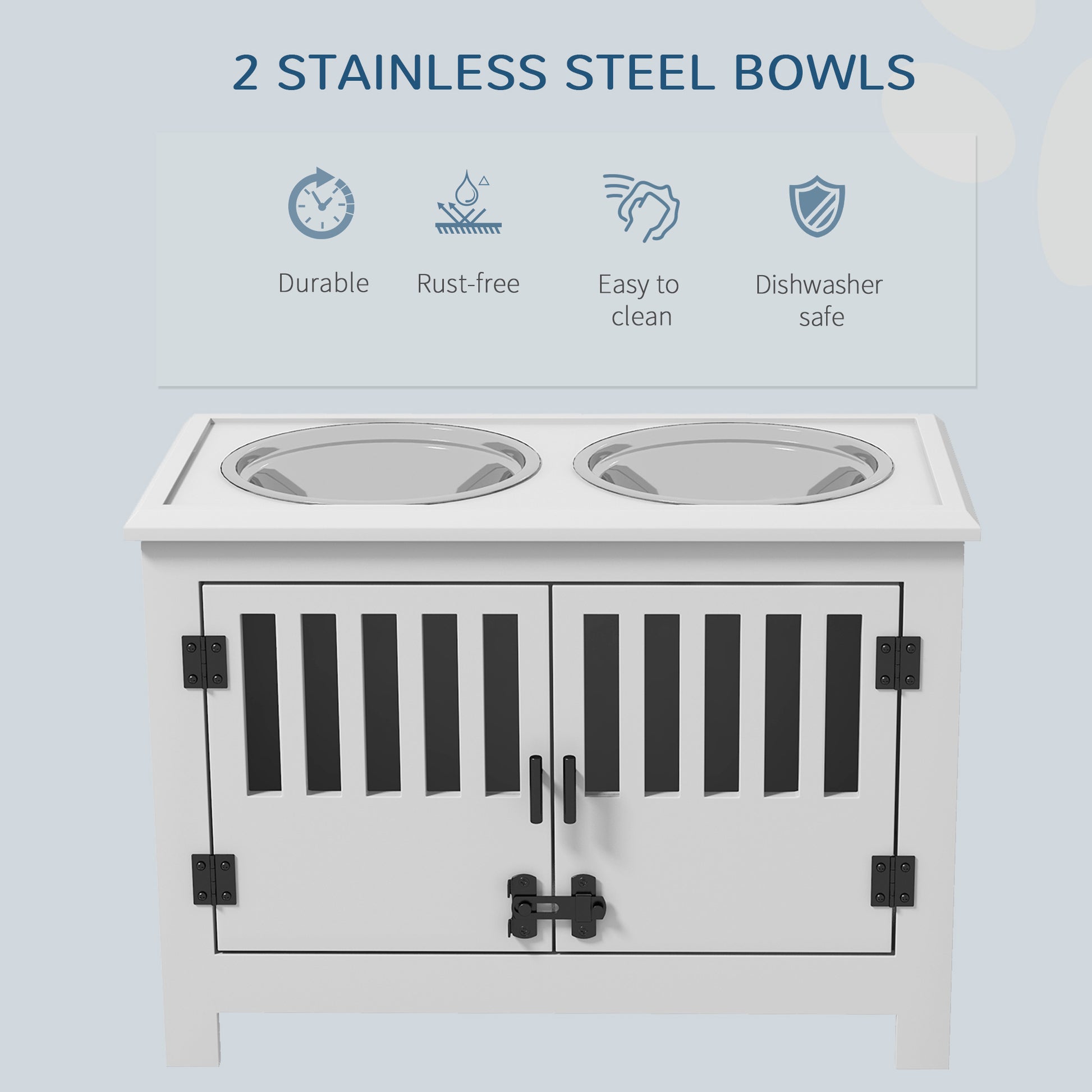 PawHut Dog Food Storage Cabinet with Bowls & Dog Feeding Station, White