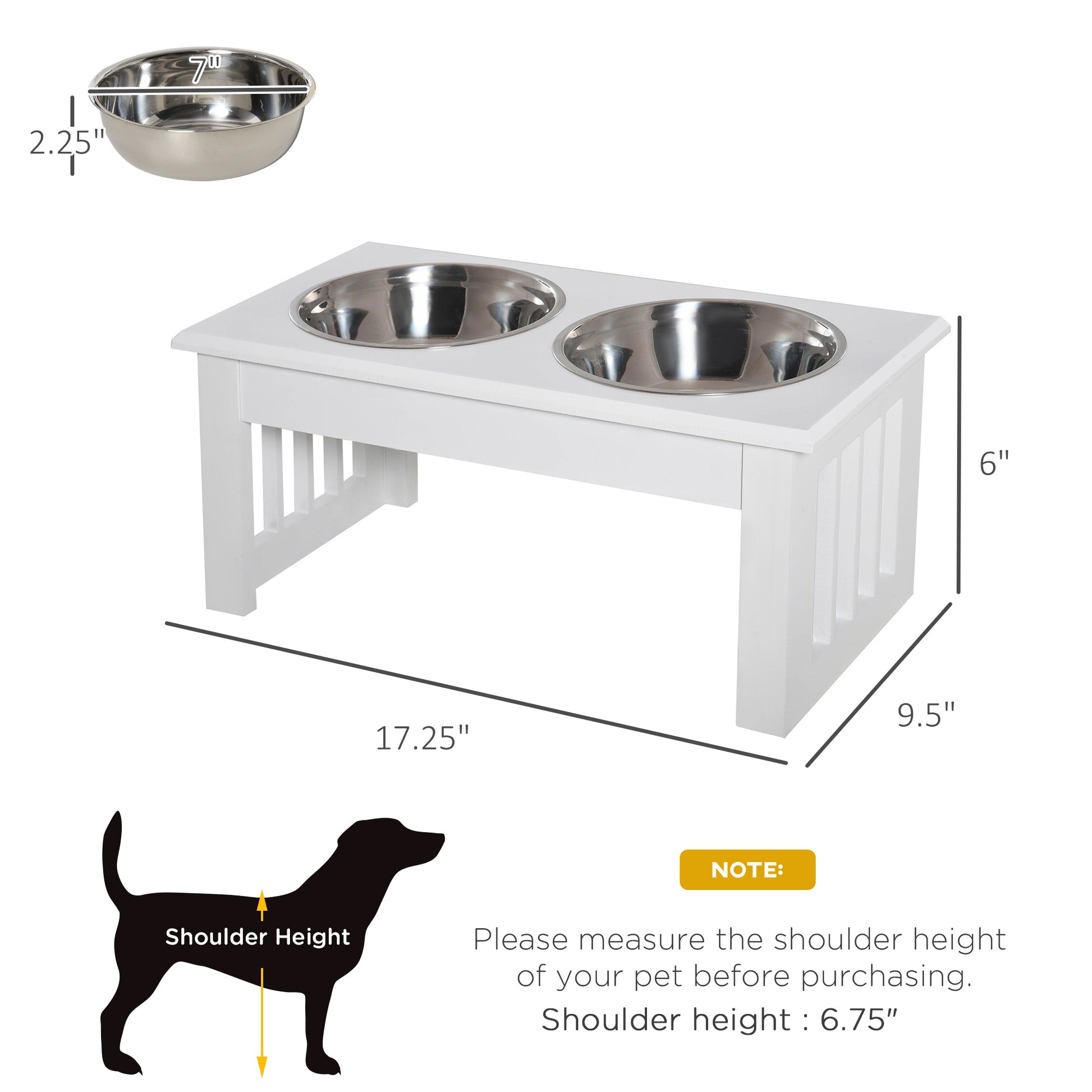PawHut Wooden Dog Feeding Station with 2 Stainless Steel Bowls and Non-Slip Base Elegant White | Aosom.com