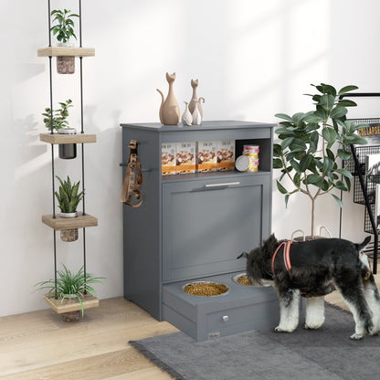 PawHut Pet Feeding Station, Dog Food Storage Cabinet w/ Adjustable Raised Bowls, White | Aosom.com