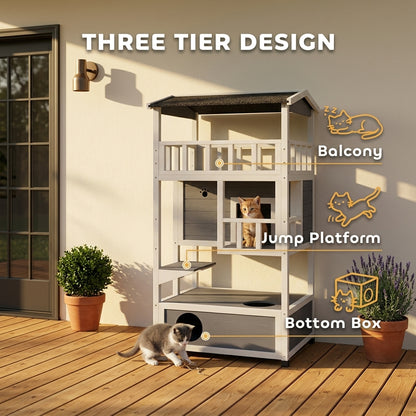 PawHut Solid Wood 4-Floor Cat Condo with Litter Box Space Multi-Level Cat Villa | Aosom.com