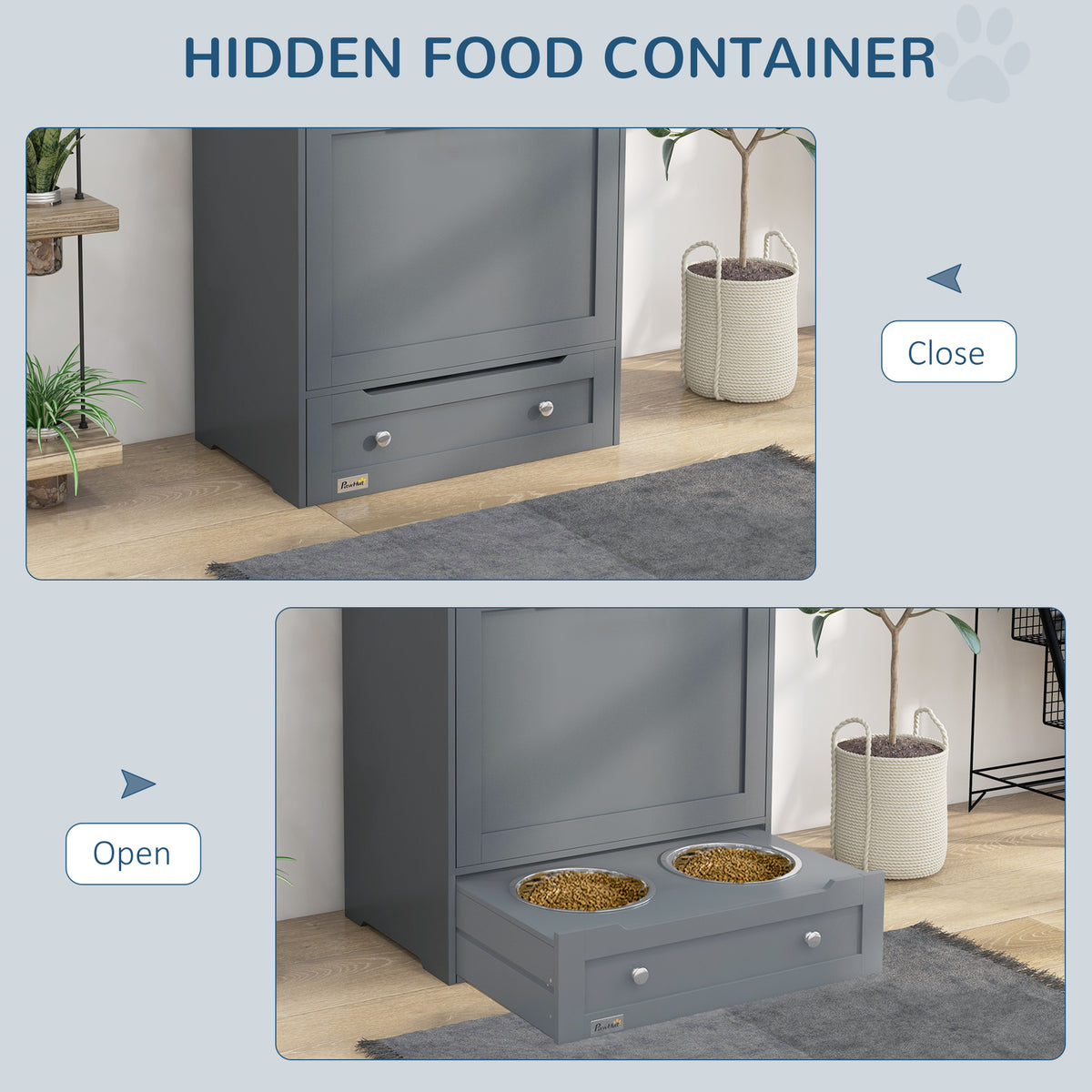 PawHut Pet Feeding Station, Dog Food Storage Cabinet w/ Adjustable Raised Bowls, White | Aosom.com
