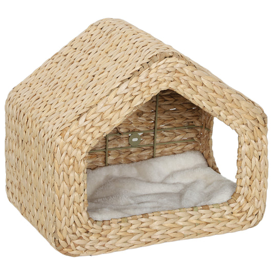 PawHut Wall Mounted Cat House, Cat Wall Furniture, Cat Wall Shelf with Washable Cushion, Natural