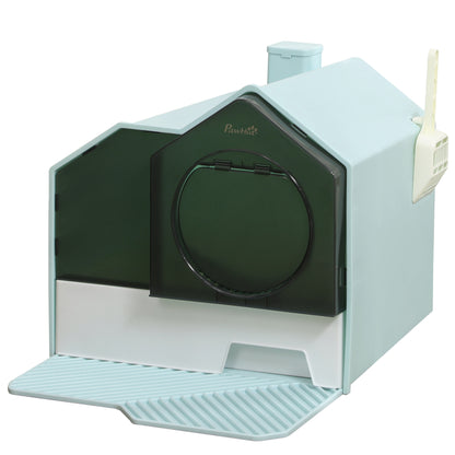 PawHut Hooded Cat Litter Box with Mat, Particle Catching, Easy Clean, Light Blue | Aosom.com