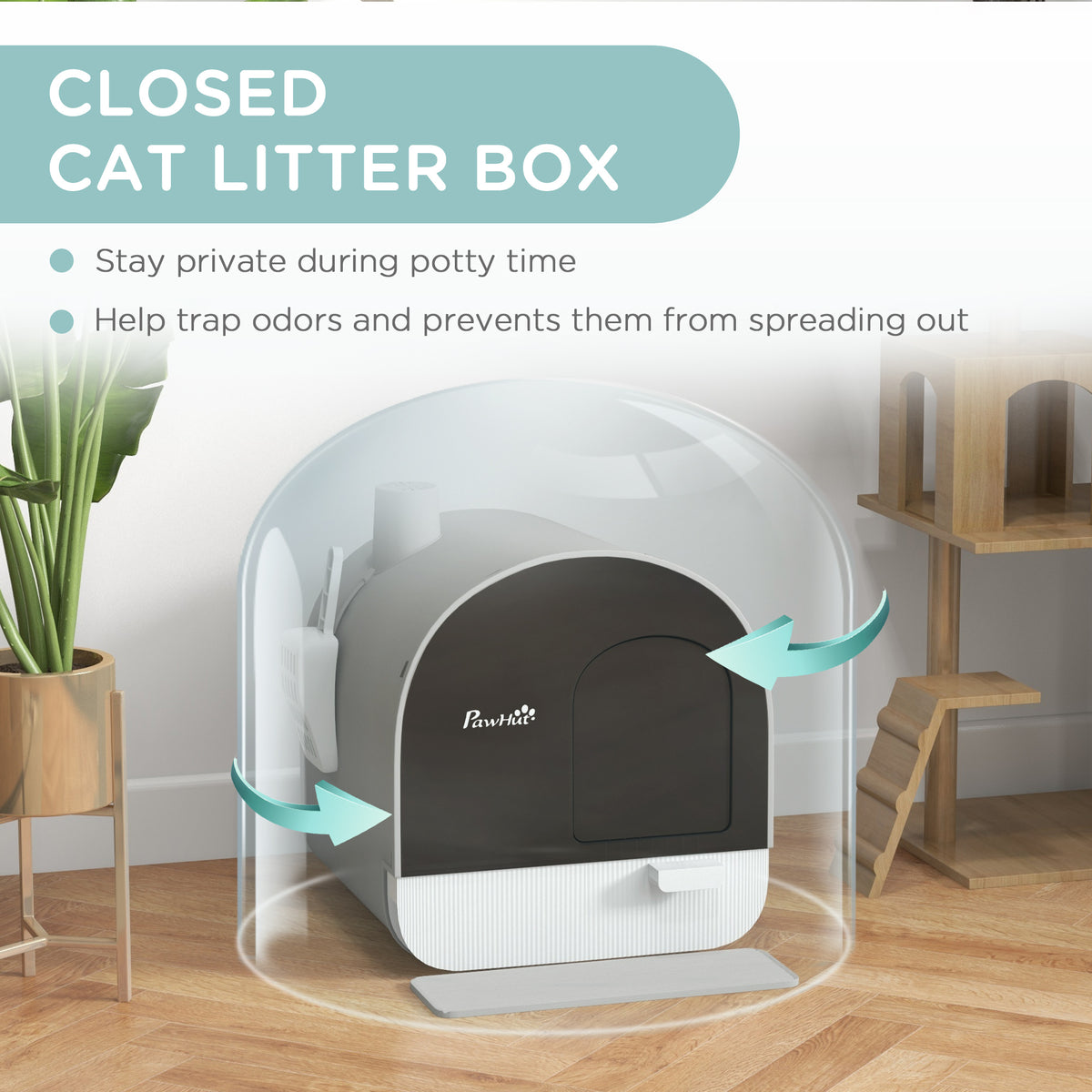 PawHut Covered Cat Litter Box, for Indoor use, with Tray, Scoop, Filter, 17"x17"x18.5", Light Gray | Aosom.com