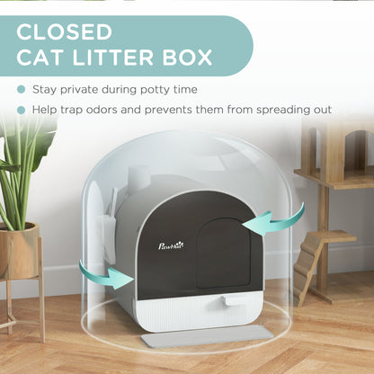 PawHut Covered Cat Litter Box, for Indoor use, with Tray, Scoop, Filter, 17"x17"x18.5", Light Gray | Aosom.com