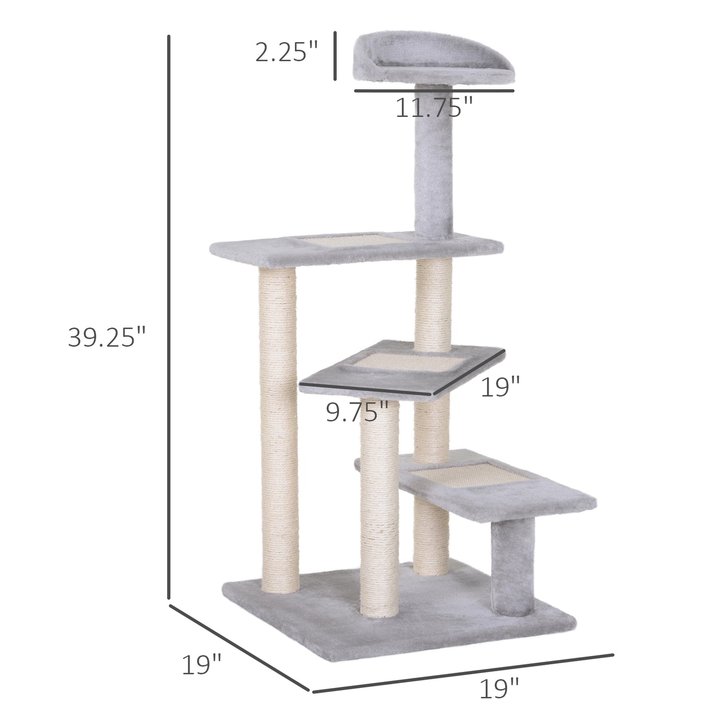 PawHut 40" Modern Cat Tree, 5 Level Revolving Steps Kitten Scratcher Stairs Climbing Tower, Activity Center Rest Post Plush Perch Pet Furniture, Gray