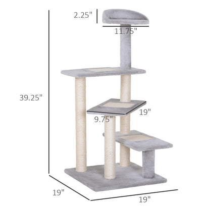 PawHut 40" Modern Cat Tree, 5 Level Revolving Steps Kitten Scratcher Stairs Climbing Tower, Activity Center Rest Post Plush Perch Pet Furniture, Gray