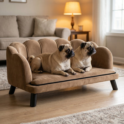PawHut Pearl Pet Sofa, Velvet Dog Couch with Wood Legs, Coffee