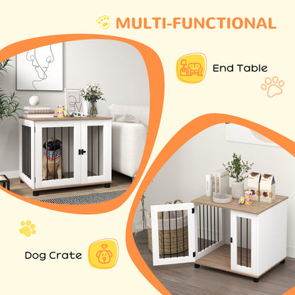 PawHut Dog Crate Furniture, Side Table Indoor Dog Kennel, End Table with Lockable Door for Small and Medium Dogs, Dog Cage, Walnut Brown