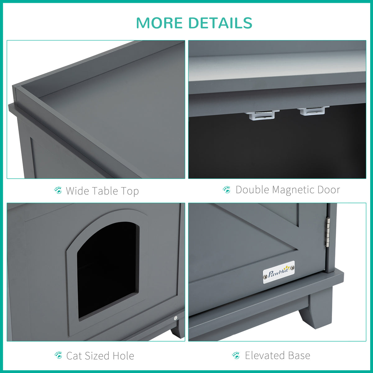 PawHut Cat Litter Box Furniture Hidden Litter Box Enclosure Cabinet Indoor Cat Washroom Double-door Nightstand End Table with Cat Hole Grey