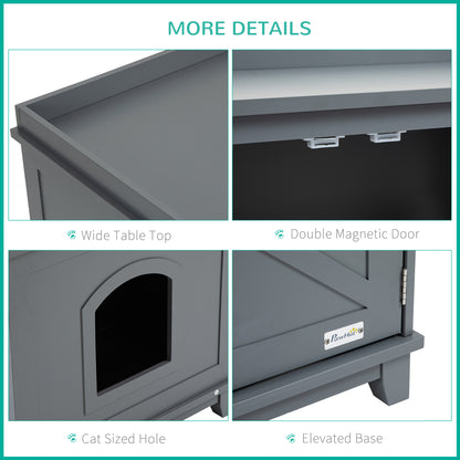 PawHut Cat Litter Box Furniture Hidden Litter Box Enclosure Cabinet Indoor Cat Washroom Double-door Nightstand End Table with Cat Hole Grey