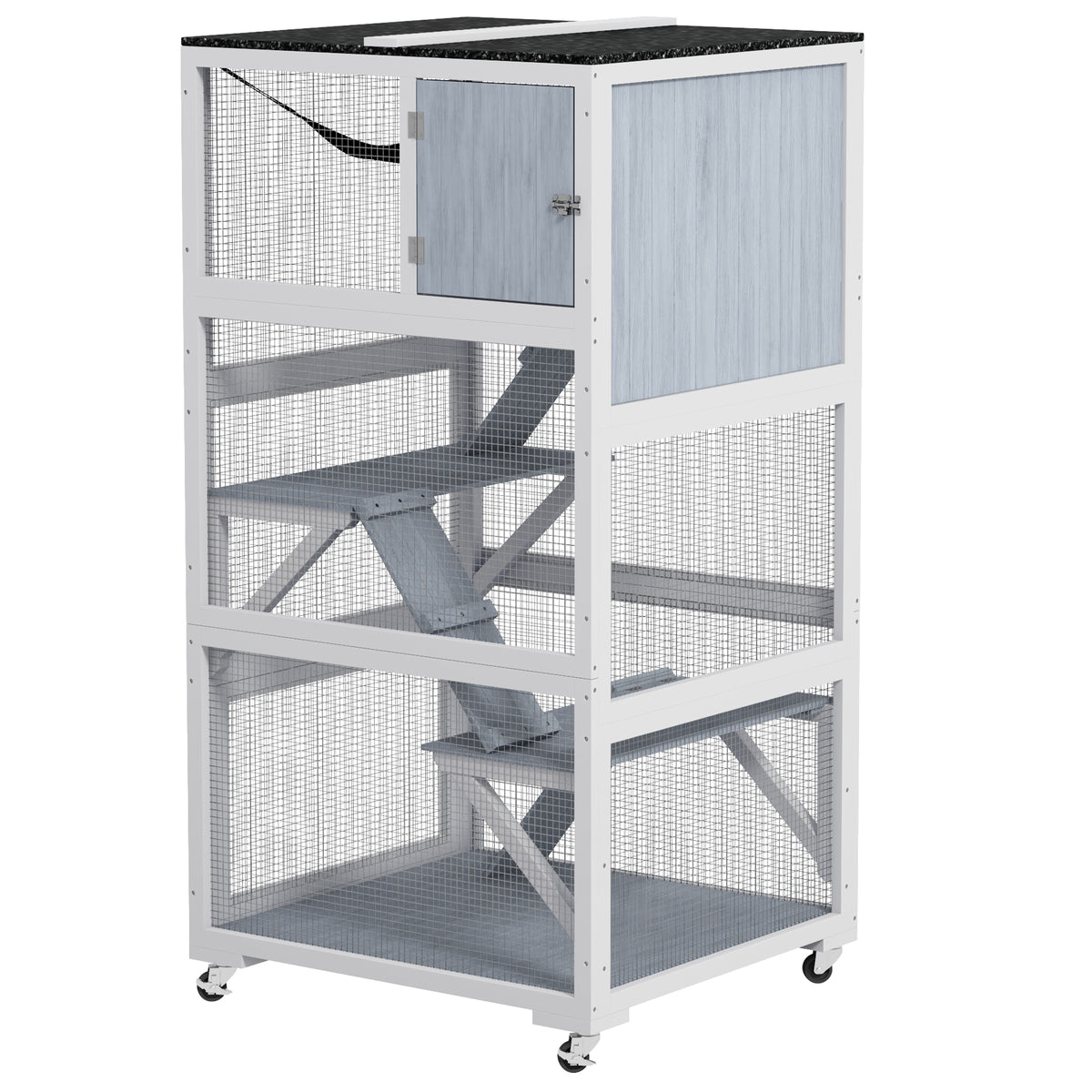 PawHut Outdoor Cat Enclosure Catio for Cats with Wheels, Weatherproof Catio with Multi-Level, Hammock for 1-3 cats up to 12lbs, Gray | Aosom.com