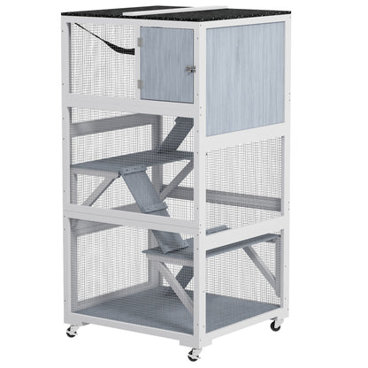 PawHut Outdoor Cat Enclosure Catio for Cats with Wheels, Weatherproof Catio with Multi-Level, Hammock for 1-3 cats up to 12lbs, Gray | Aosom.com