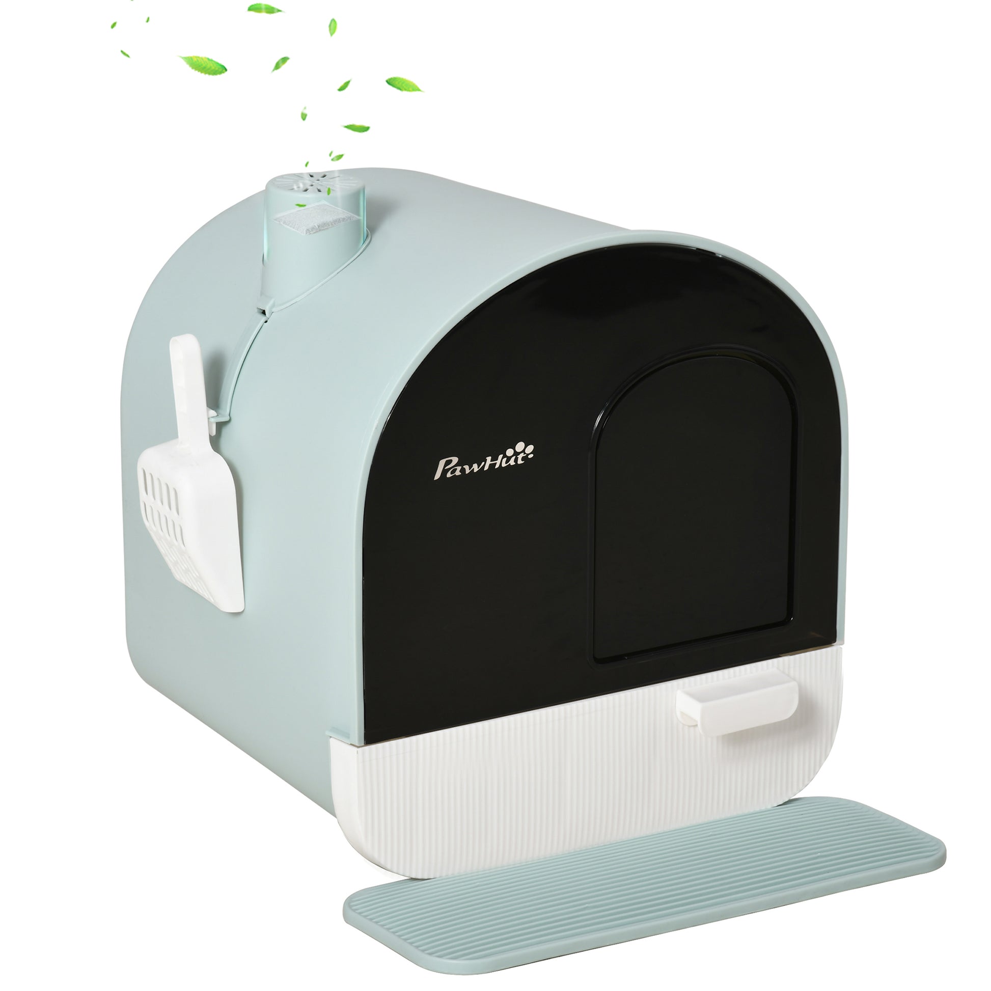 PawHut Covered Cat Litter Box, 17"x17"x18.5", Indoor with Lid, Tray, Scoop, Filter, Green | Aosom.com