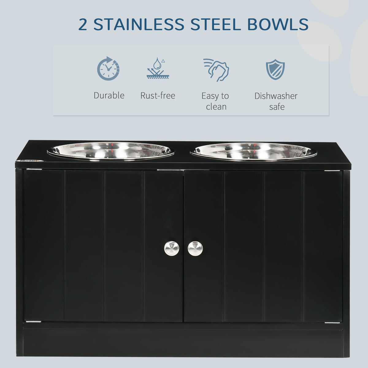 PawHut Raised Pet Feeding Storage Station with 2 Stainless Steel Bowls Base for Large Dogs and Other Large Pets Black | Aosom.com