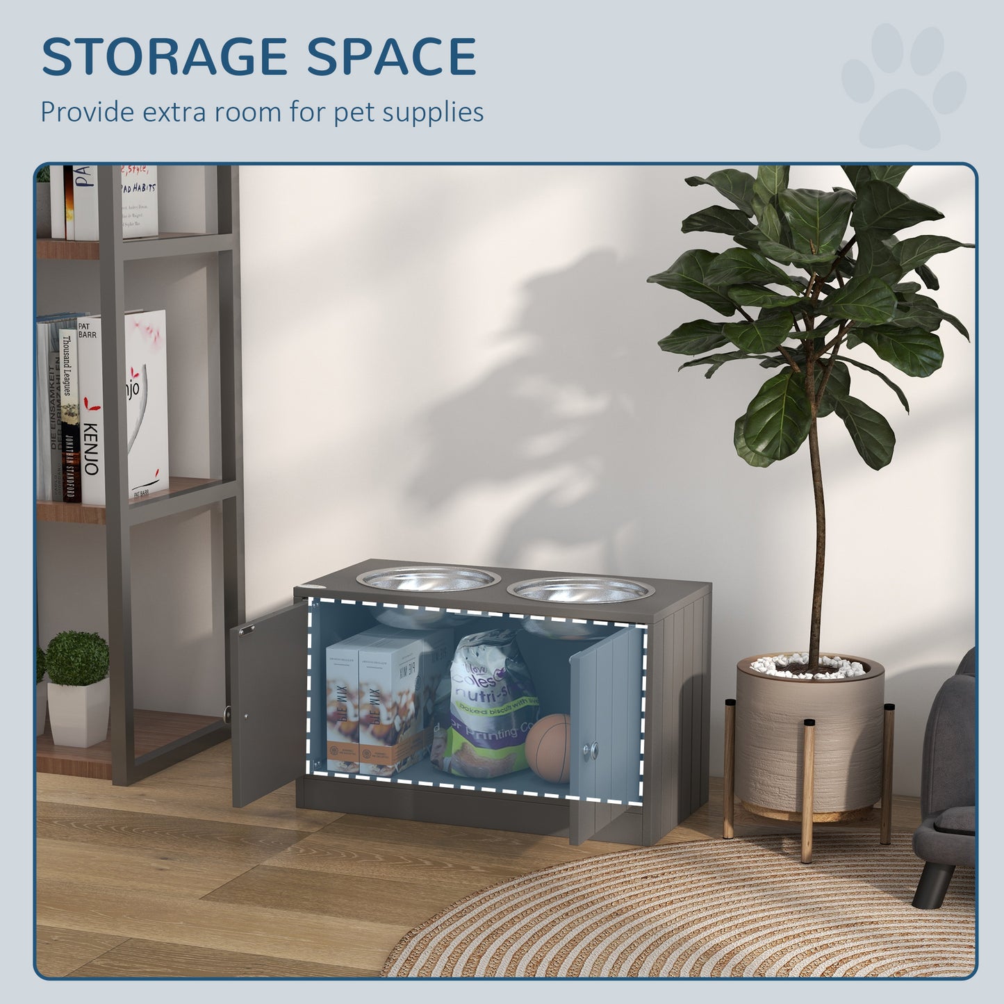 PawHut Large Elevated Dog Bowls with 44L Storage Cabinet, Raised Pet Food Bowl Stand & Feeding Station, Gray | Aosom.com