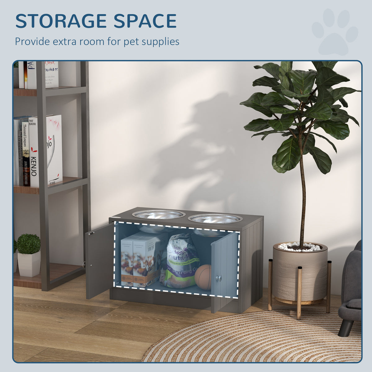 PawHut Large Elevated Dog Bowls with 44L Storage Cabinet, Raised Pet Food Bowl Stand & Feeding Station, Gray | Aosom.com