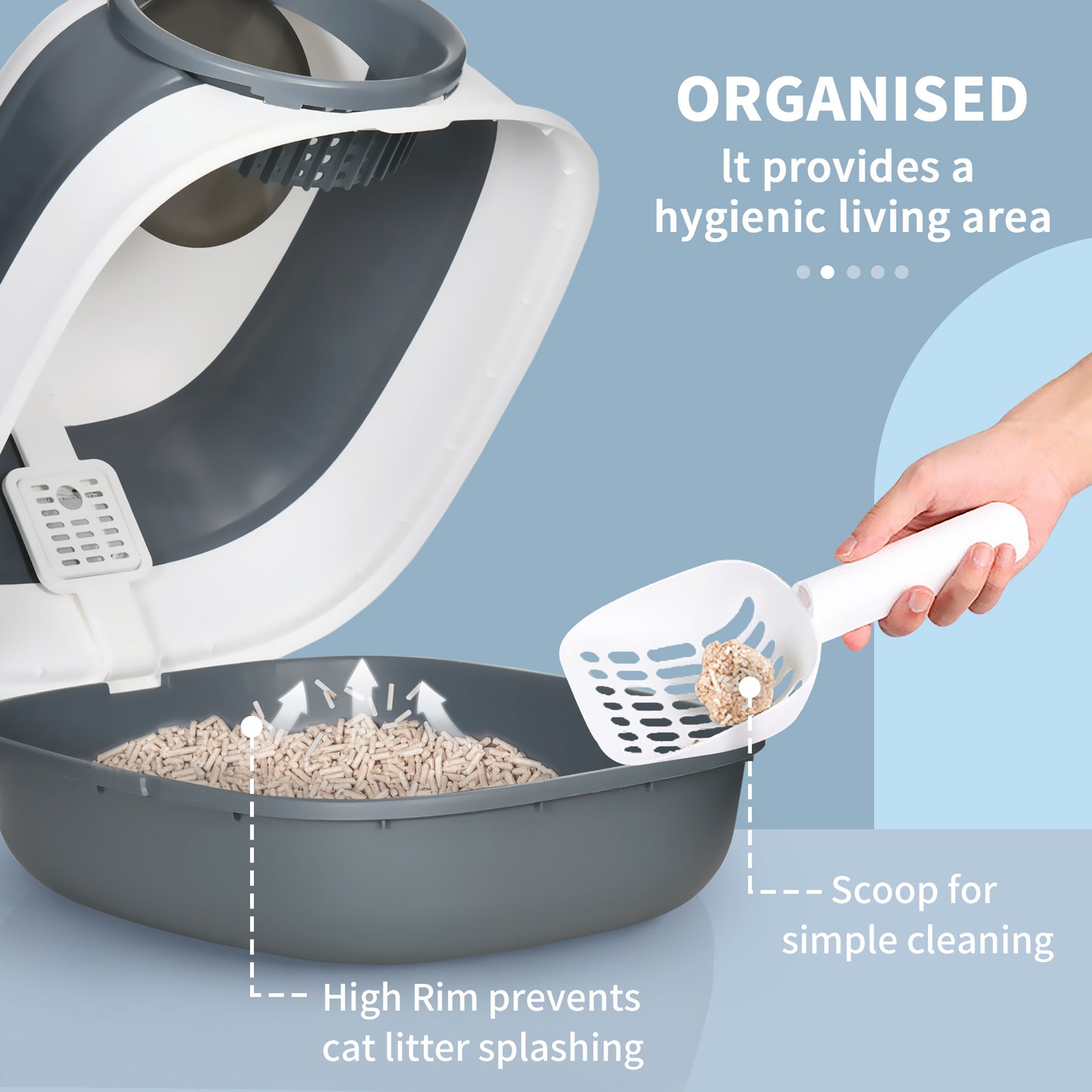 PawHut Dome Covered Cat Litter Box, Sleek Design with Lid, White and Gray | Aosom.com