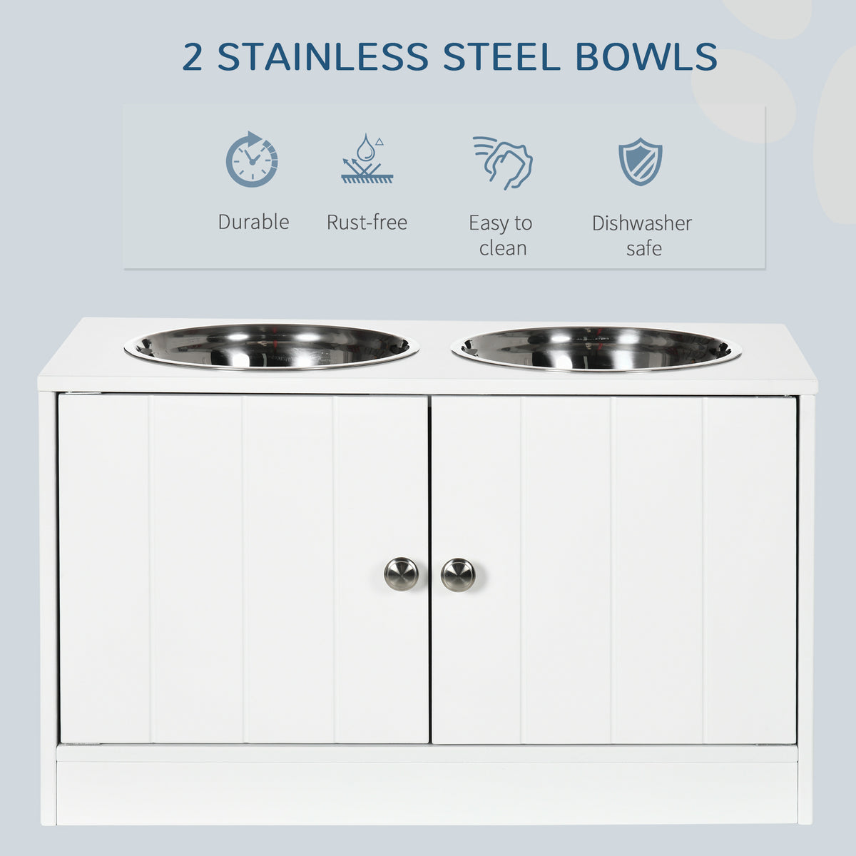 PawHut Elevated Dog Bowls with Storage Cabinet, Large 44L Capacity, Raised Dog Bowl Stand, Pet Food Bowl Feeding Station, White | Aosom.com