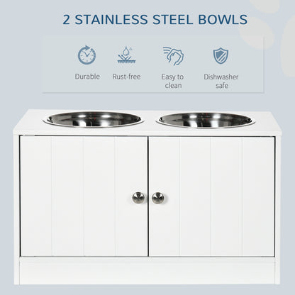 PawHut Elevated Dog Bowls with Storage Cabinet, Large 44L Capacity, Raised Dog Bowl Stand, Pet Food Bowl Feeding Station, White | Aosom.com