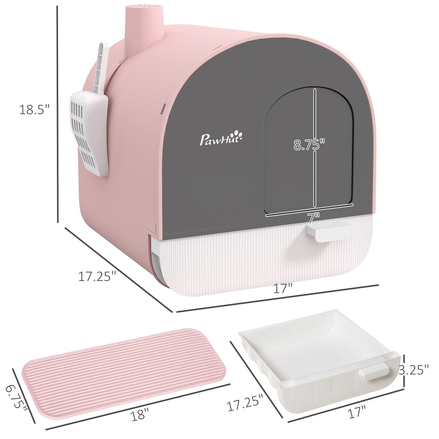 PawHut Covered Cat Litter Box with Lid, Scoop, and Filter, Compact Design, Pink | Aosom.com
