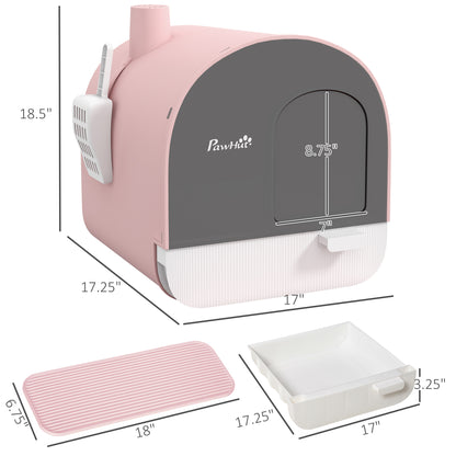 PawHut Covered Cat Litter Box with Lid, Scoop, and Filter, Compact Design, Pink | Aosom.com