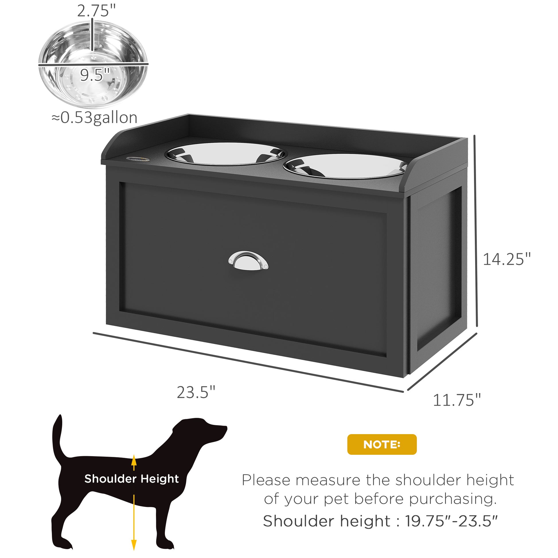 PawHut Pet Feeding Station Pet Dish Bowl Set with Storage, 2 Elevated Dog Bowls for Large Sized Dogs, Black | Aosom.com